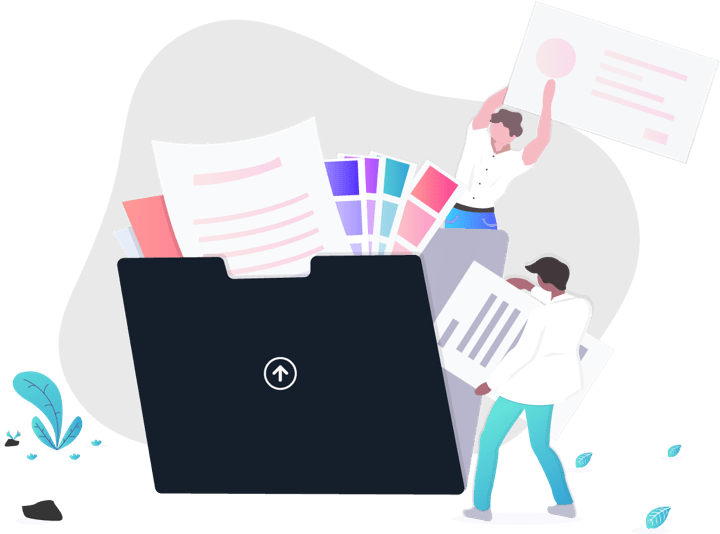 An illustration of people working with files